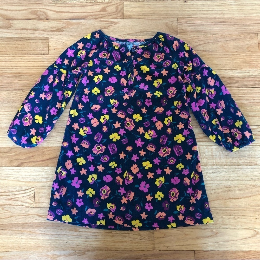 Gap Floral Corduroy Dress Balloon Sleeves 5 Years